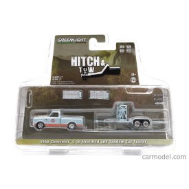   Greenlight CHEVROLET C-10 PICK-UP GULF 1968 WITH TRAILER CAR TRANSPORTER