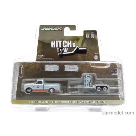 Greenlight CHEVROLET C-10 PICK-UP GULF 1968 WITH TRAILER CAR TRANSPORTER