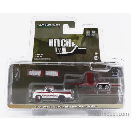 Greenlight DODGE D-100 PICK-UP RAMCHARGERS 1964 WITH TRAILER CAR TRANSPORTER
