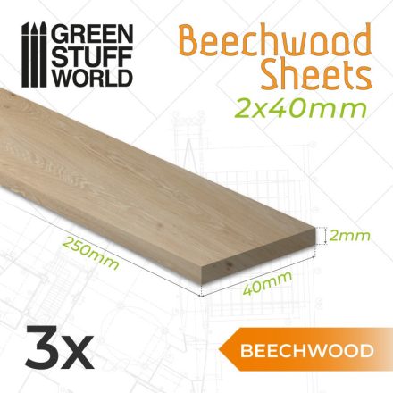 Green Stuff World Beechwood sheet 2x40x250mm