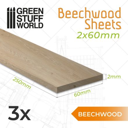 Green Stuff World Beechwood sheet 2x60x250mm