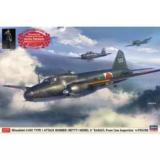   Hasegawa Mitsubishi G4M1 Type 1 Attack Bomber (Betty) Model 11 'RABAUL Front Line Inspection' With Figure - katonai repülő makett