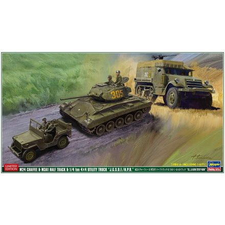 Hasegawa IJA/JPR M24 Chaffee & M3A1 Half Track & 1/4 ton 4x4 Truck makett