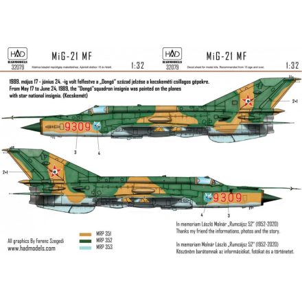 HAD MiG-21 MF 9309 ”Dongó” Századjelzéses Csillagos felségjellel matrica