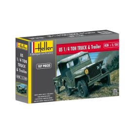 Heller Jeep Willis & Trailer makett
