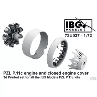   IBG Models PZL P.11c - Engine and Closed Engine Cover - 3D Printed Set for IBG Kits - repülőgép motorkészlet