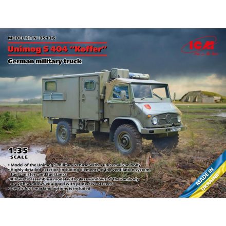 ICM Unimog S 404 with box body,German military truck makett