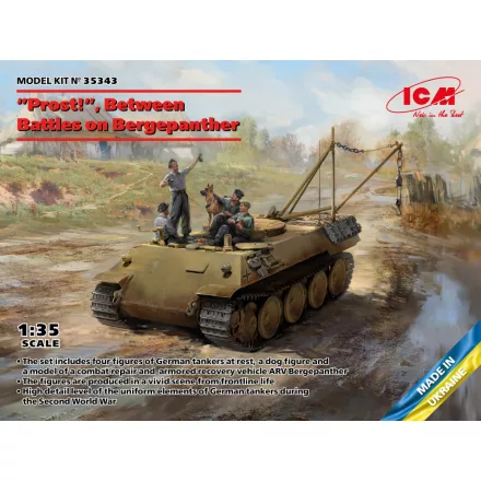 ICM Prost!"Between Battles on Bergepanther WWII German Tankmen with Bergepanther makett