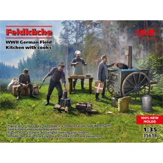   ICM Feldküche, WWII German Field Kitchen with cooks (100% new molds) 1:35 dioráma készlet