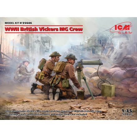 ICM WWII British Vickers MG Crew(Vickers MG & 2 figures) makett