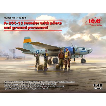 ICM A-26C-15 Invader with pilots and ground personnel makett