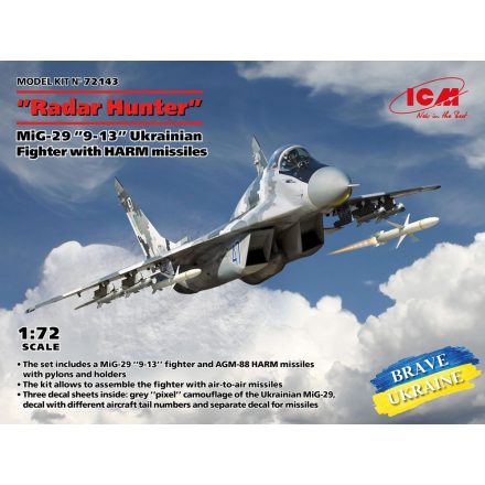 ICM Radar Hunter MiG-29 '9-13 Ukrainian Fighter with HARM missiles makett