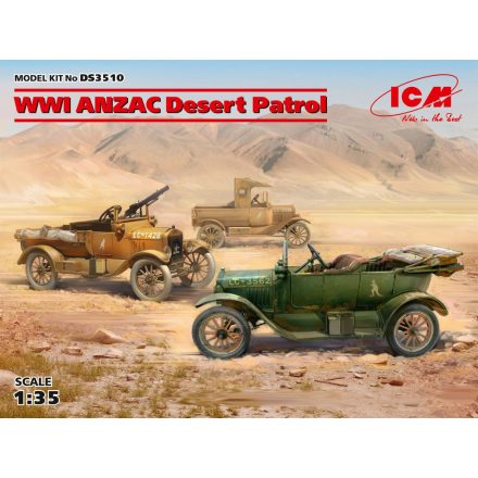 ICM WWI ANZAC Desert Patrol (Model T LCP, Utility, Touring) makett