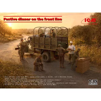   ICM Festive Dinner on The Front Line - US WWII Army Kitchen Truck, US Field Stove M1937 with Cooks makett