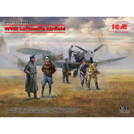ICM WWII Luftwaffe Airfield Messerschmitt Bf 109F-4, Hs 126 B-1 + 7 figures makett