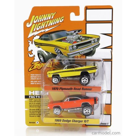 JOHNNY LIGHTNING PLYMOUTH SET 2X DRAGSTER ROAD RUNNER 1970 + DODGE CHARGER R/T 1969