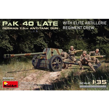 Miniart German 7,5cm Anti-Tank Gun PaK 40 Late With Elite Artillerie Regiment Crew makett