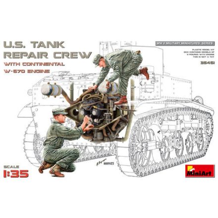MiniArt US Tank Repair Crew with Continental W-670 Engine makett
