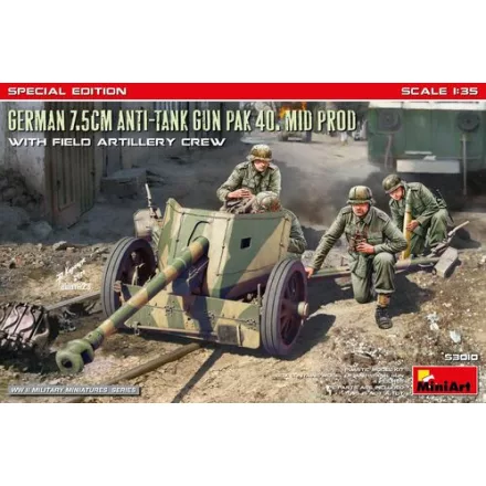 MiniArt German 7.5cm Anti-Tank Gun PaK 40 Mid Prod with Artillery Crew (Special Edition) makett