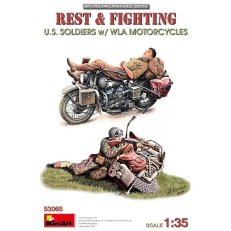   MiniArt - Rest & Fighting. U.S. Soldiers w/ WLA Motorcycles 1:35 figura készlet
