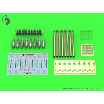 Master Model British 3in Rocket RP-3 with 60LB SAP heads (8pcs) - for late Mk III rail - used on Typhoon, Mosquito, Beaufighter, Hurricane etc.