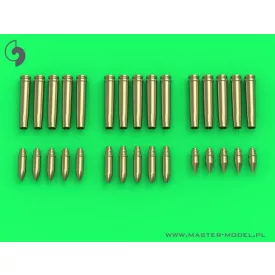   Master Model German 2cm ammunition (cal. 20x138B) for Flak 30/38, KwK 30/38 - shells (15pcs) and 3 types of projectiles (5pcs of each type)