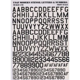 Print Scale USAF modern stencil letters and numbers in Black