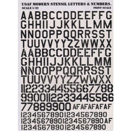 Print Scale USAF modern stencil letters and numbers in Black