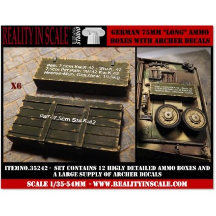 Reality In Scale German 75mm Long Ammo Boxes with Archer Decals