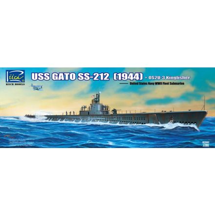 Riich Models USS Gato Class SS-212 Fleet Submarine 1944 + Vought OS2U-3 makett