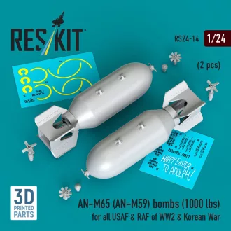   ResKit AN-M65 (AN-M59) bombs (1000 lbs) for all USAF & RAF of WW2 & Korean War (2 pcs) (3D Printed)