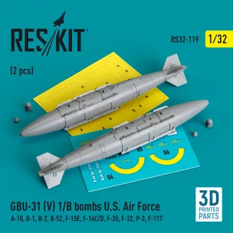   ResKit GBU-31 (V) 1/B bombs U.S. Air Force (2 pcs) (A-10, B-1, B-2, B-52, F-15E, F-16C/D, F-35, F-22, P-3, F-117) (3D Printed)