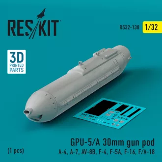   ResKit GPU-5/A 30mm gun pod (1 pcs) (A-4, A-7, AV-8B, F-4, F-5A, F-16, F/A-18) (3D Printed)