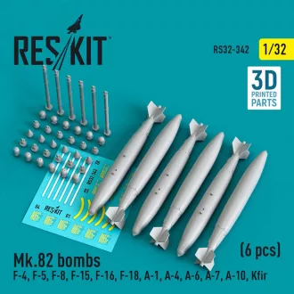   ResKit Mk.82 bombs (6 pcs) (F-4, F-5, F-8, F-15, F-16, F-18, A-1, A-4, A-6, A-7, A-10, Kfir) (3D Printed)