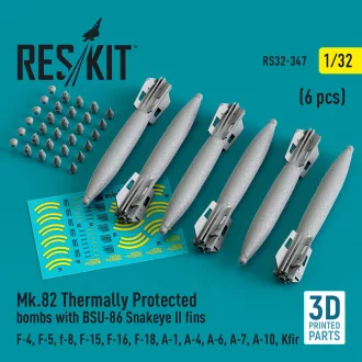   ResKit Mk.82 thermally protected bombs with BSU-86 Snakeye II fins (6 pcs) (F-4, F-5, F-8, F-15, F-16, F-18, A-1, A-4, A-6, A-7, A-10, Kfir) (3D Printed)