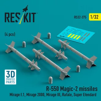   ResKit R.550 Magic-2 missiles (4 pcs) (Mirage F.1, Mirage 2000, Mirage III, Rafale, Super Etendard, MiG-21, Jaguar) (3D Printed)