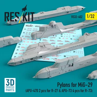  ResKit Pylons for MiG-29 (APU-470 2 pcs for R-27 & APU-73 4 pcs for R-73) (3D Printed)