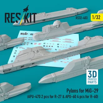   ResKit Pylons for MiG-29 (APU-470 2 pcs for R-27 & APU-60 4 pcs for R-60) (3D Printed)