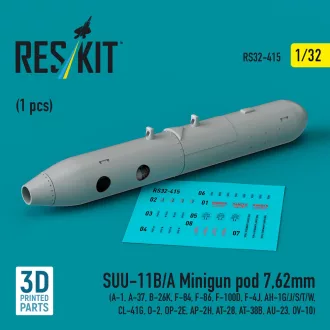   ResKit SUU-11B/A Minigun pod 7,62mm (1 pcs) (A-1, A-37, B-26K, F-84, F-86, F-100D, F-4J, AH-1G/J/S/T/W, CL-41G, O-2, OP-2E, AP-2H, AT-28, AT-38B, AU-23, OV-10) (3D printed)