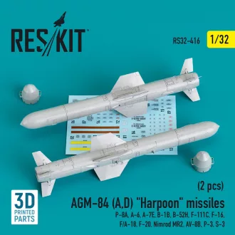   ResKit AGM-84 (A,D) Harpoon missiles (2 pcs) (P-8A, A-6, A-7E, B-1B, B-52H, F-111C, F-16, F/A-18, F-20, Nimrod MR2, AV-8B, P-3, S-3) (3D Printed)