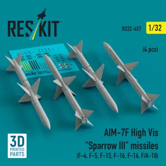   ResKit AIM-7F High Vis Sparrow III missiles (4 pcs) (F-4, F-5, F-15, F-16, F-14, F/A-18) (3D Printed)