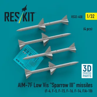   ResKit AIM-7F Low Vis Sparrow III missiles (4 pcs) (F-4, F-5, F-15, F-16, F-14, F/A-18) (3D Printed)