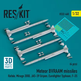   ResKit Meteor BVRAAM missiles (4 pcs) (Rafale, Mirage 2000, JAS-39 Gripen, Eurofighter Typhoon, F-35) (3D Printed)