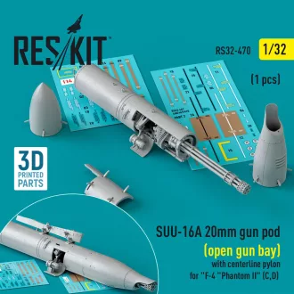   ResKit SUU-16A 20mm gun pod (open gun bay) with centerline pylon for F-4 Phantom II (C,D) (1 pcs) (3D Printed)