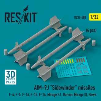   ResKit AIM-9J Sidewinder missiles (4 pcs) (F-4, F-5, F-16, F-15, F-14, Mirage F.1, Harrier, Mirage III, Hawk) (3D Printed)