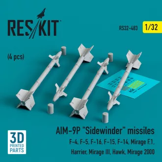   ResKit AIM-9P Sidewinder missiles (4 pcs) (F-4, F-5, F-16, F-15, F-14, Mirage F.1, Harrier, Mirage III, Hawk, Mirage 2000) (3D Printed)