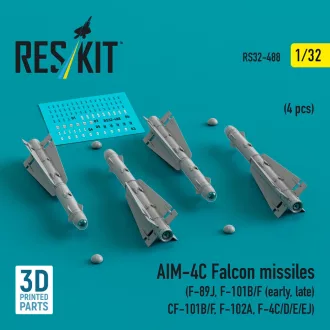   ResKit AIM-4C Falcon missiles (4 pcs) (F-89J, F-101B/F (early, late), CF-101B/F, F-102A, F-4C/D/E/EJ) (3D Printed)