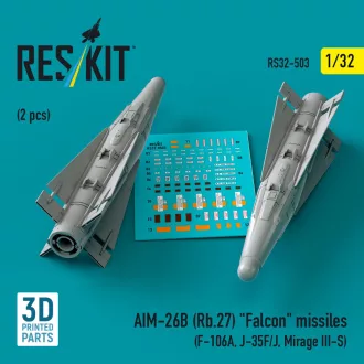   ResKit AIM-26B (Rb.27) Falcon missiles (2 pcs) (F-106A, J-35F/J, Mirage III-S) (3D Printed)