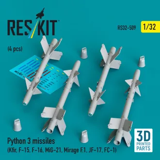   ResKit Python 3 missiles (4 pcs) (Kfir, F-15, F-16, MiG-21, Mirage F.1, JF-17, FC-1) (3D Printed)