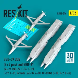   ResKit GBU-39 SDB (8 pcs) and BRU-61 (2 pcs) (Su-27, MiG-29, F-16, F-15E, F-22, F-35, Tornado, JAS-39, A-10, AC-130W, B-1B, B-2, B-52) (3D Printed)